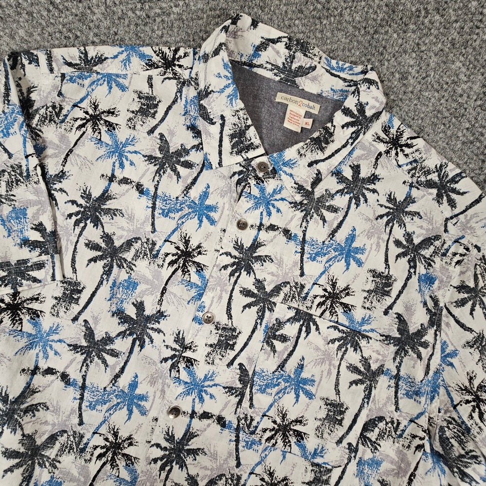 Carbon2cobalt Mens XL Palm Tree Print Short Sleeve Cotton Button Down Shirt
